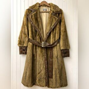 Vintage 90s Designer Randolph Duke warm faux fur winter trench coat with pockets